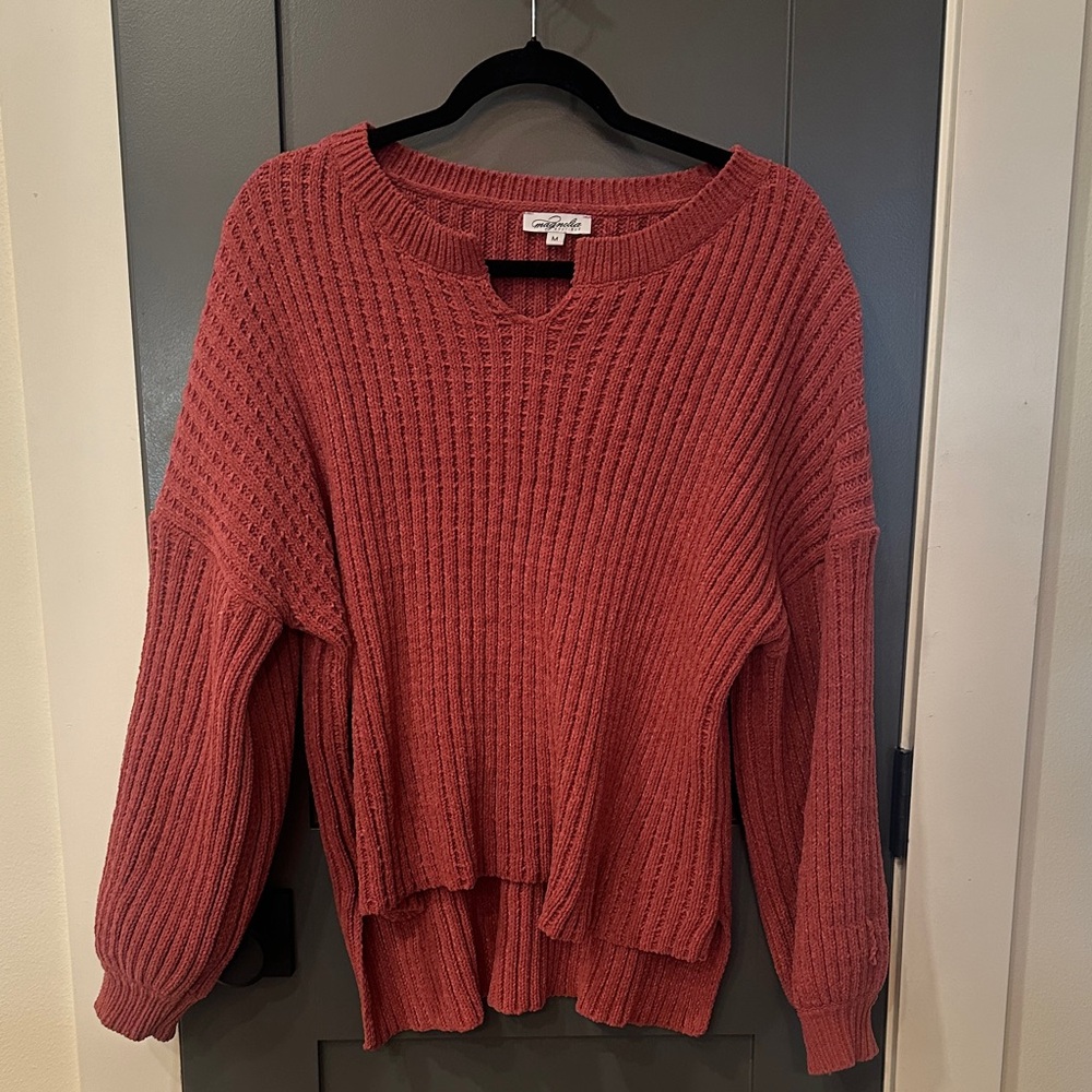 Cozy Knit Crew Neck Sweater in Brick Red